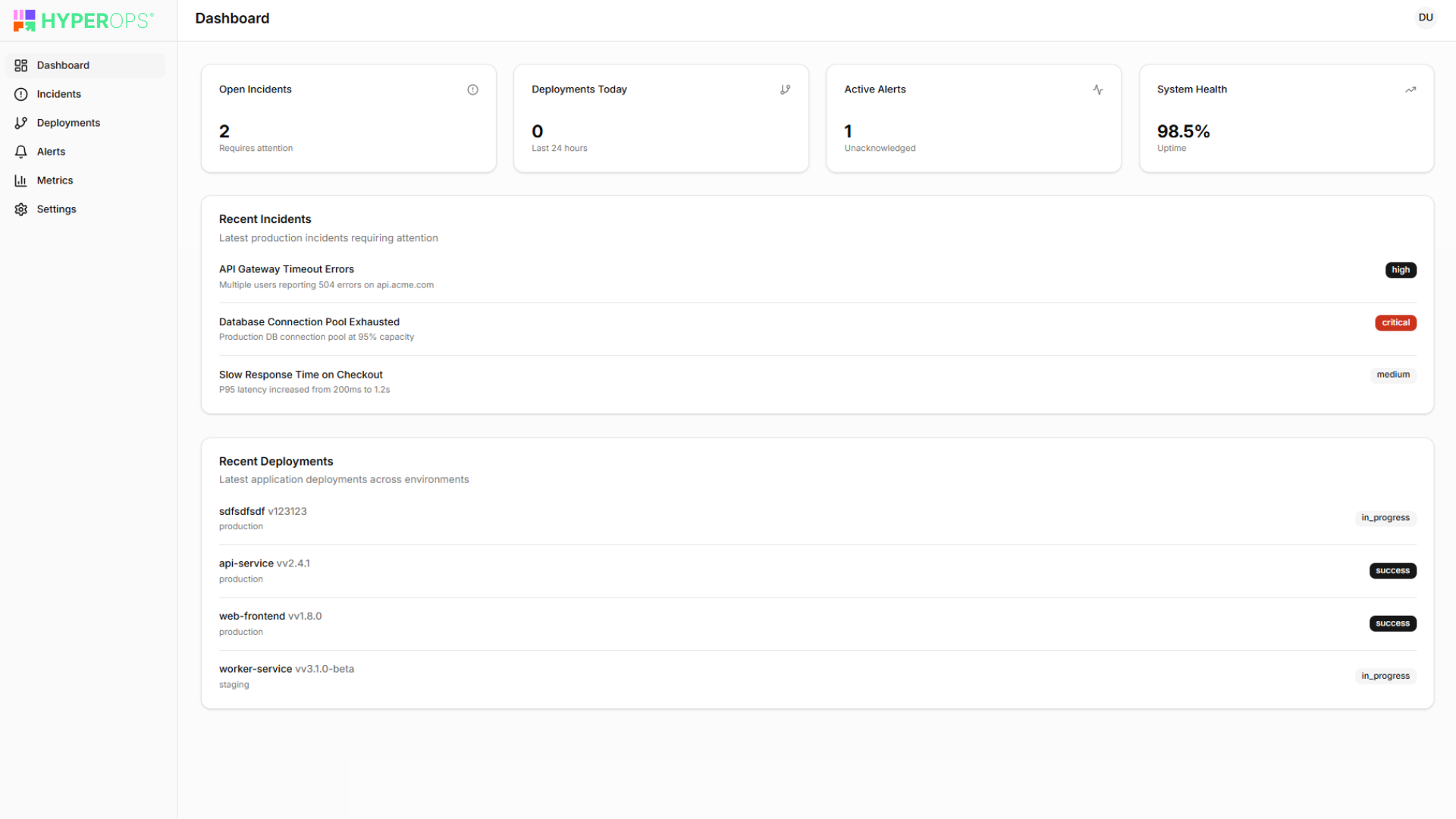 HyperOps Dashboard - DevOps Monitoring and Management